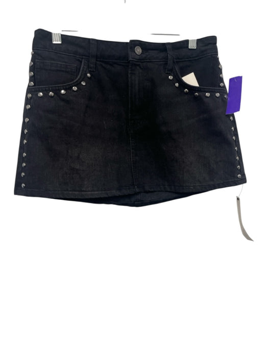 Reformation Size 27 Black Cotton Denim Zip Fly Studded Mini Skirt Black / 27