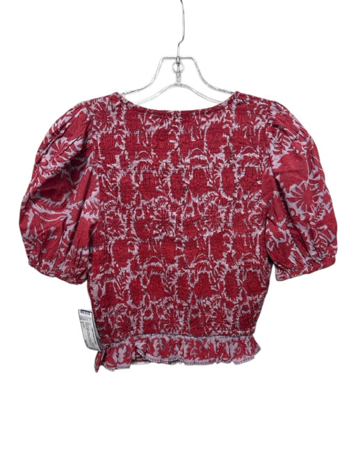 Cleobella Size S Red & Purple Cotton Smocked Flowers V Neck Top Red & Purple / S