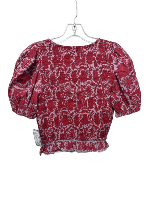 Cleobella Size S Red & Purple Cotton Smocked Flowers V Neck Top Red & Purple / S