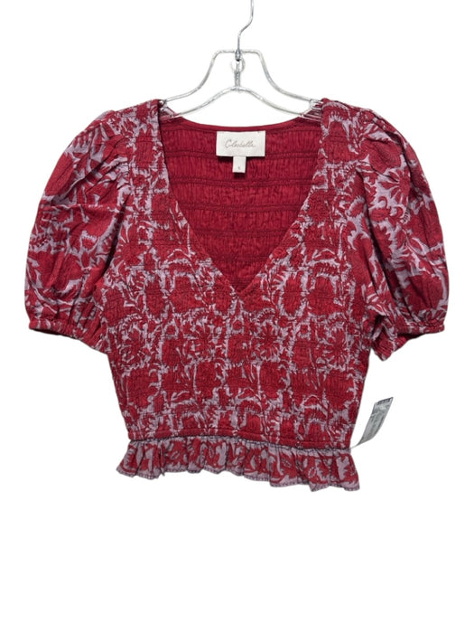 Cleobella Size S Red & Purple Cotton Smocked Flowers V Neck Top Red & Purple / S