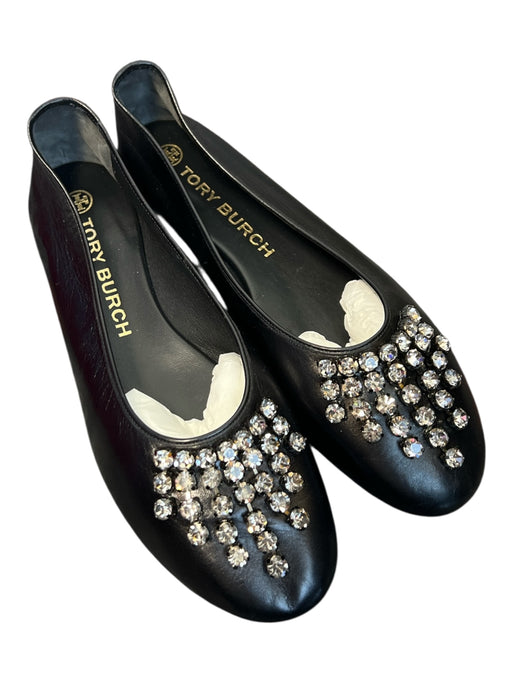 Tory Burch Shoe Size 10 Black Goat Leather Crystal Solid Slip On Ballet Shoes Black / 10