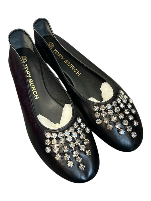 Tory Burch Shoe Size 10 Black Goat Leather Crystal Solid Slip On Ballet Shoes Black / 10