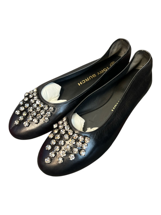 Tory Burch Shoe Size 10 Black Goat Leather Crystal Solid Slip On Ballet Shoes Black / 10