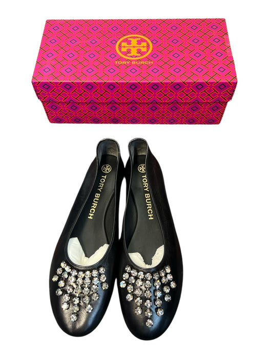 Tory Burch Shoe Size 10 Black Goat Leather Crystal Solid Slip On Ballet Shoes Black / 10