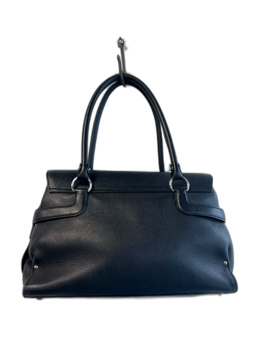 Salvatore Ferragamo Black Leather silver tone hardware Gancini Flap Satchel Bag Black