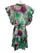 Marie Oliver Size L Green, Pink, Purple Silk & Cotton Ruffle Cap Sleeve Dress Green, Pink, Purple / L