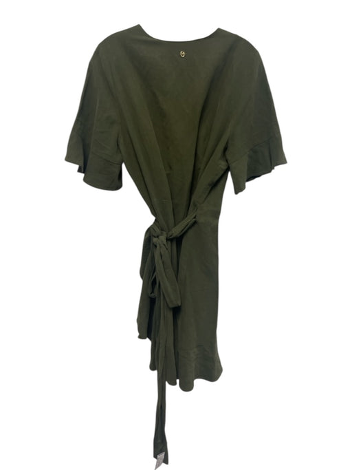 Marie Oliver Size 1 / S Olive Green Silk & Linen Surplice Above Knee Dress Olive Green / 1 / S