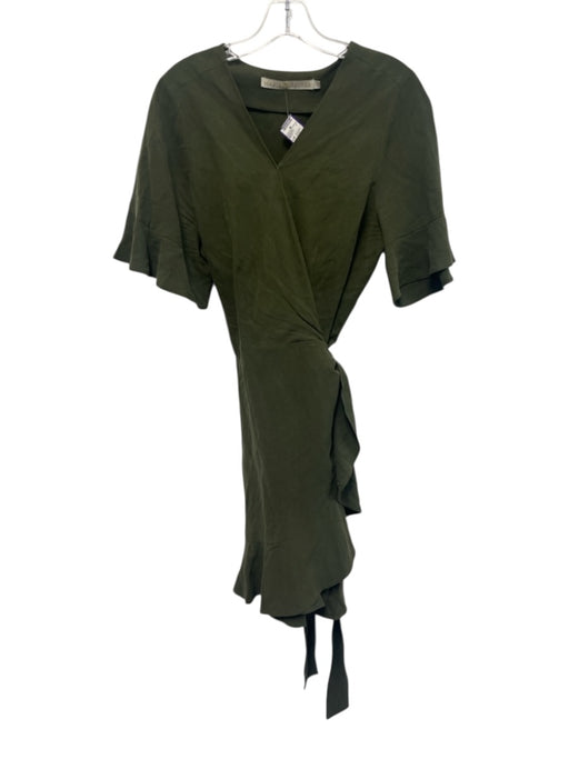 Marie Oliver Size 1 / S Olive Green Silk & Linen Surplice Above Knee Dress Olive Green / 1 / S