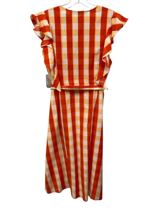 Marie Oliver Size L Orange, Peach & White Silk & Cotton Ruffle Cap Sleeve Dress Orange, Peach & White / L