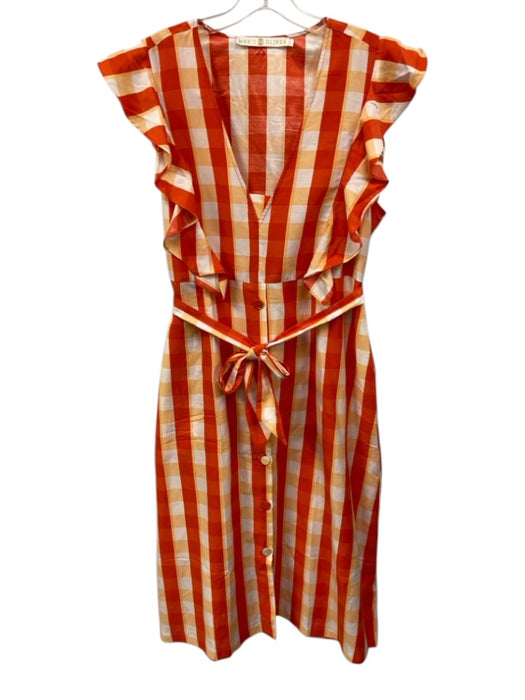 Marie Oliver Size L Orange, Peach & White Silk & Cotton Ruffle Cap Sleeve Dress Orange, Peach & White / L