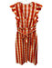 Marie Oliver Size L Orange, Peach & White Silk & Cotton Ruffle Cap Sleeve Dress Orange, Peach & White / L
