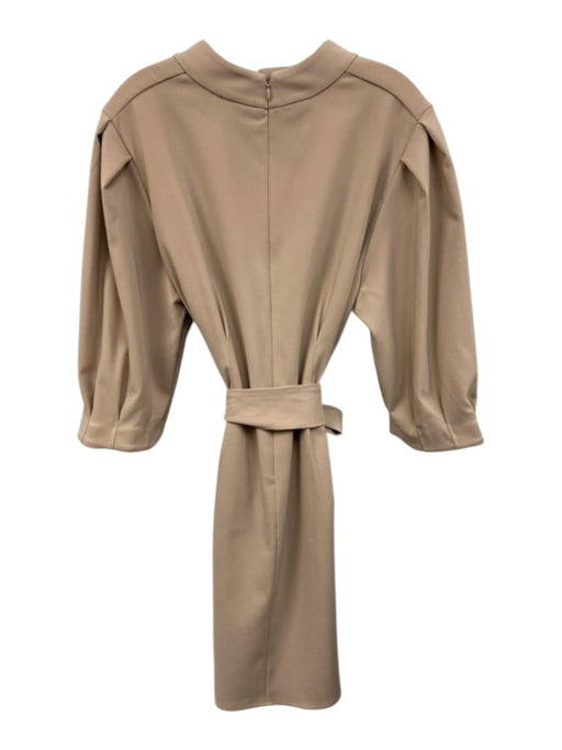 La Roque Size L Beige Polyester Short Puff Sleeve Stand Collar Knee length Dress Beige / L
