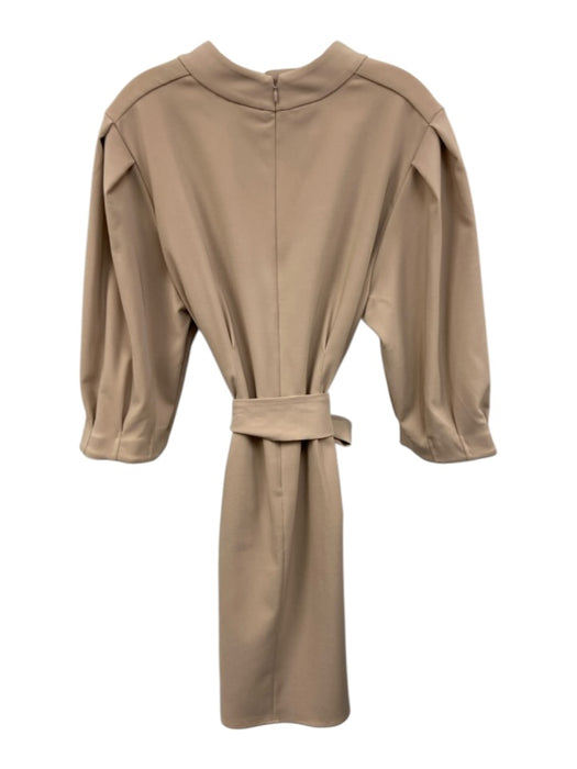 La Roque Size L Beige Polyester Short Puff Sleeve Stand Collar Knee length Dress Beige / L
