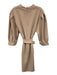 La Roque Size L Beige Polyester Short Puff Sleeve Stand Collar Knee length Dress Beige / L