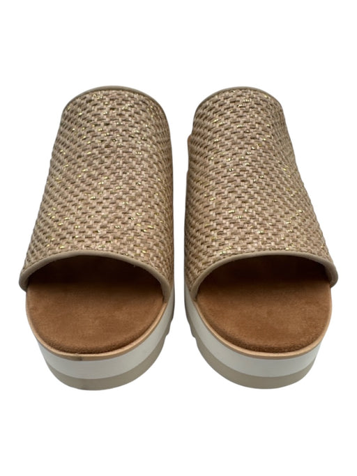 Toms Shoe Size 11 Tan Synthetic Platform Slip On gold accent Open Toe Sandals Tan / 11