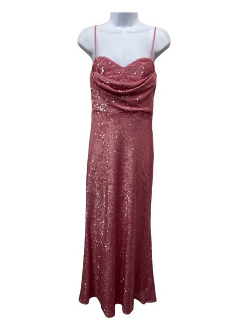 ML Monique Lhuillier Size 4 Pink Sable Sequin Maxi Spaghetti Strap Gown Pink / 4