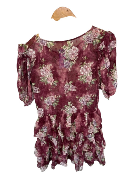 Loveshackfancy Size XS Maroon & Green Print Silk Blend Short Sleeve Dress Maroon & Green Print / XS