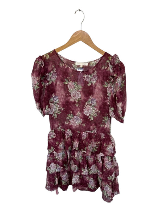 Loveshackfancy Size XS Maroon & Green Print Silk Blend Short Sleeve Dress Maroon & Green Print / XS