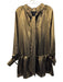 Happy Nature Size XS Gold Polyester Metallic High Tie Neck Mini Dress Gold / XS