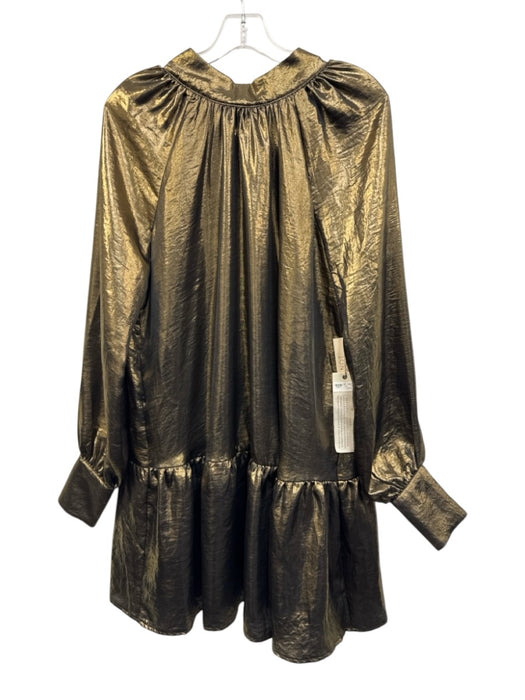 Happy Nature Size XS Gold Polyester Metallic High Tie Neck Mini Dress Gold / XS