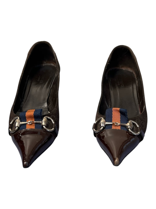 Gucci Shoe Size 6 Chocolate Suede & Patent Leather Pointed Toe Logo Shoes Chocolate / 6