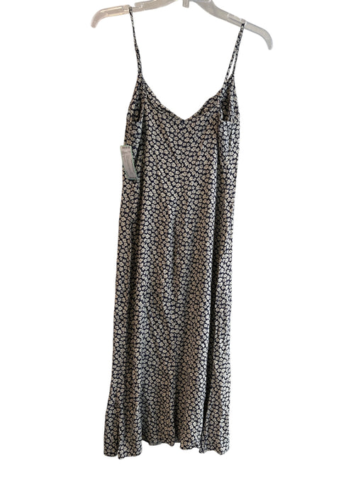 Reformation Size 4 Ivory & Navy Viscose Blend V Neck Floral Side Slit Dress Ivory & Navy / 4