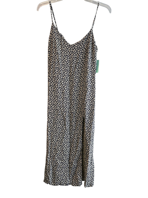 Reformation Size 4 Ivory & Navy Viscose Blend V Neck Floral Side Slit Dress Ivory & Navy / 4