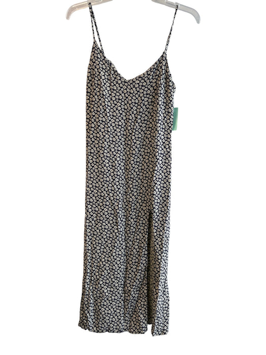 Reformation Size 4 Ivory & Navy Viscose Blend V Neck Floral Side Slit Dress Ivory & Navy / 4