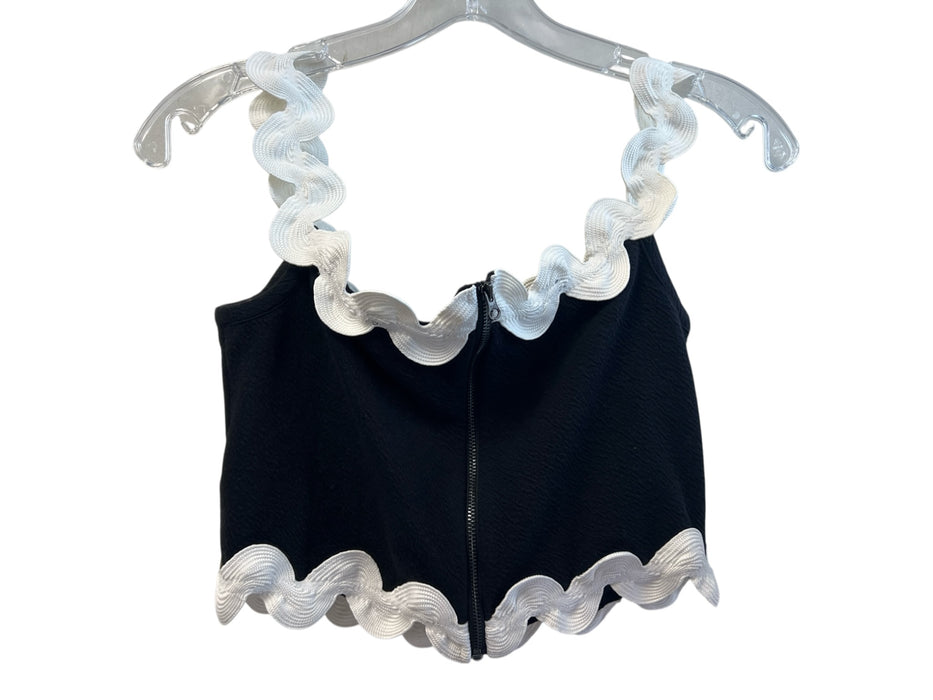 Maeve by ANTHROPOLGIE Size S Black Cotton Blend Ric Rac Color & Fabric Block Top Black / S