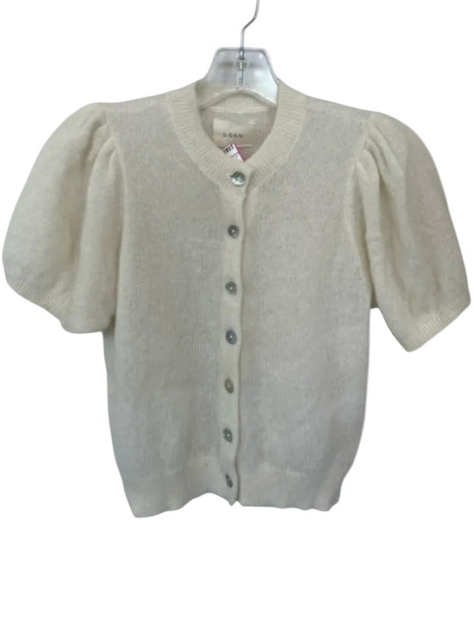 Doen Size S Cream Alpaca Short Sleeve Button Down Dropped Dolman Sleeves Top Cream / S