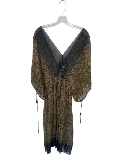 Lee Mathews Size 4 Brown & Black Silk Deep V Tassel Mini Sheer Dress Brown & Black / 4