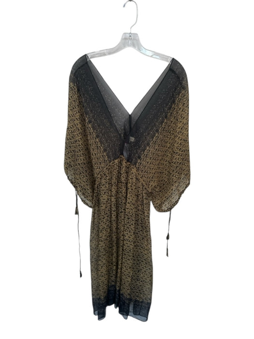 Lee Mathews Size 4 Brown & Black Silk Deep V Tassel Mini Sheer Dress Brown & Black / 4