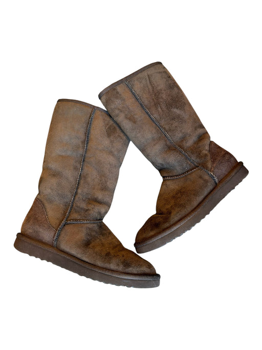 Ugg Shoe Size 7 Dark Brown Suede Shearling Lined Boots Dark Brown / 7