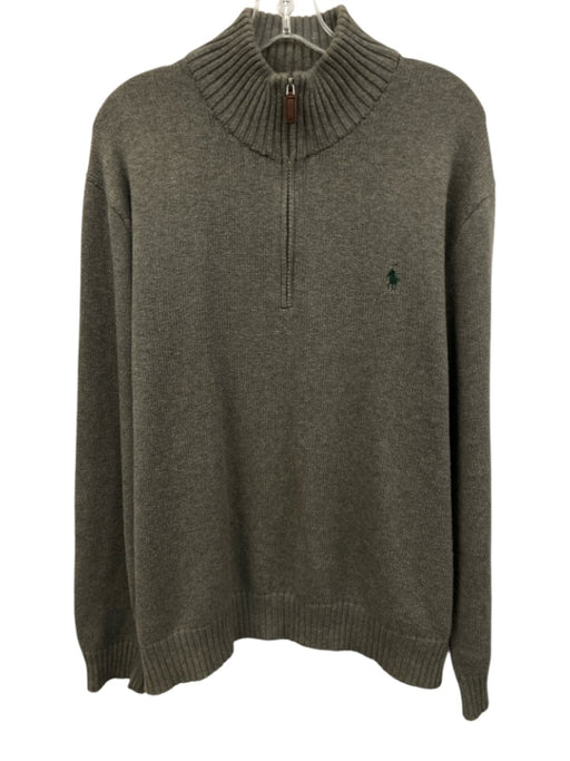 Polo Size XL Gray Green Cotton Solid Quarter Zip Men's Sweater Gray Green / XL