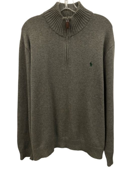 Polo Size XL Gray Green Cotton Solid Quarter Zip Men's Sweater Gray Green / XL