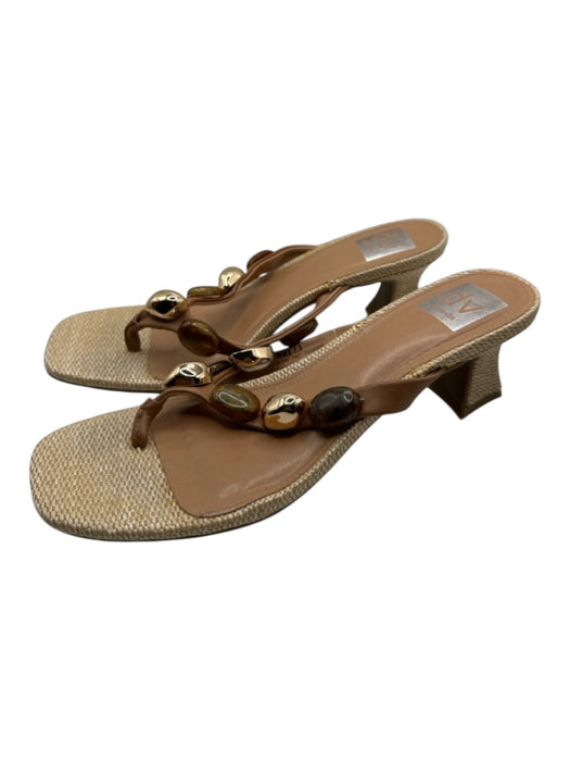 Dolce Vita Shoe Size 7.5 Tan Raffia Rockstud Kitten Thong Heels Tan / 7.5