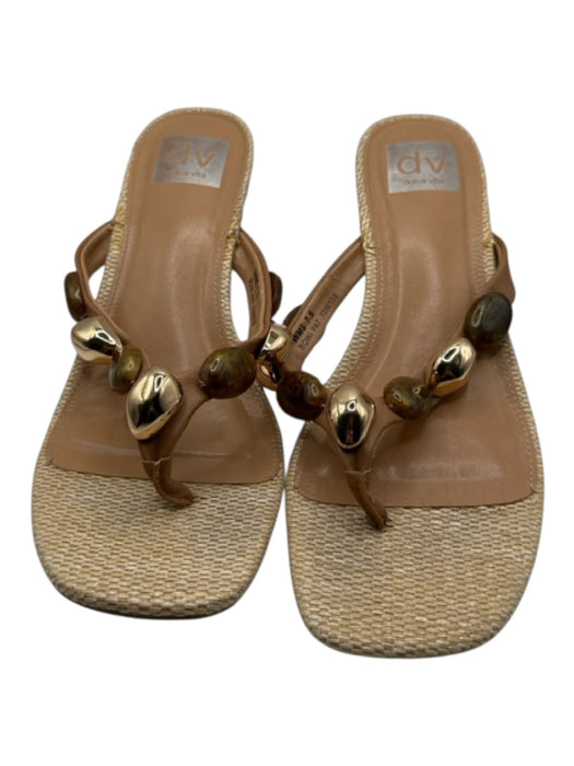 Dolce Vita Shoe Size 7.5 Tan Raffia Rockstud Kitten Thong Heels Tan / 7.5