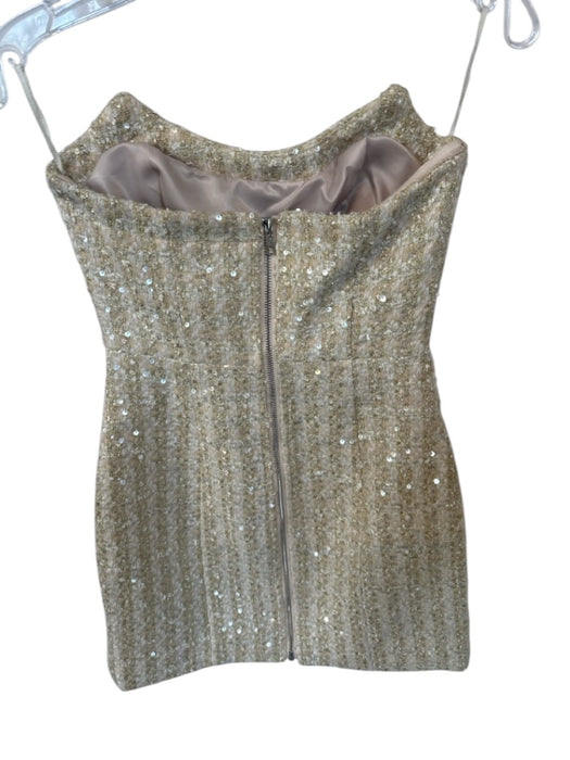 Line & Dot Size XS Cream Polyester Tweed Sequin Mini boning Dress Cream / XS
