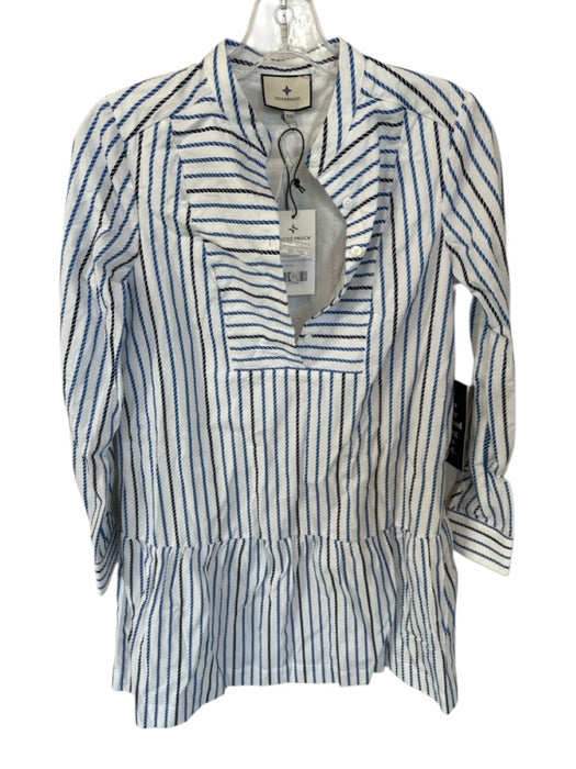Tuckernuck Size XXS Blue & White Cotton Embroidered shift Long Sleeve Dress Blue & White / XXS