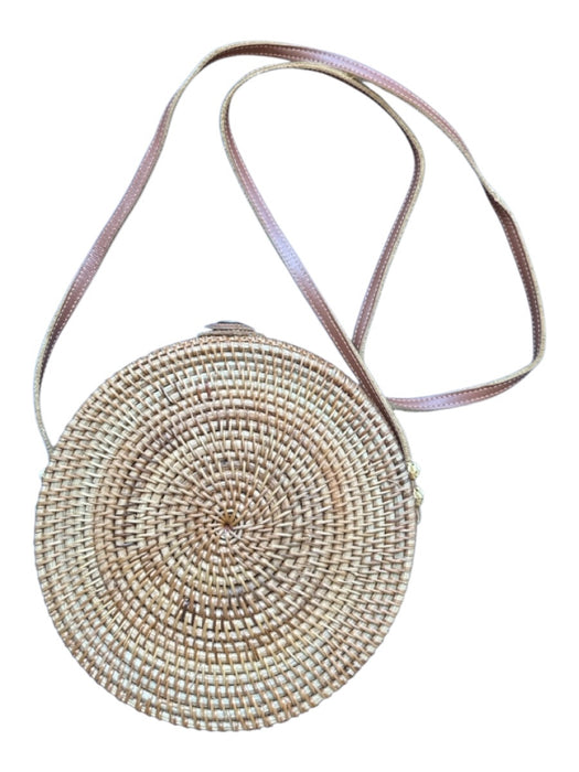 Brown Wicker Metallic Crossbody Canteen Purse Brown