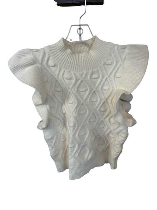 Lelis Size S Ivory Rayon Knit Flutter Sleeve Mock Neck Top Ivory / S