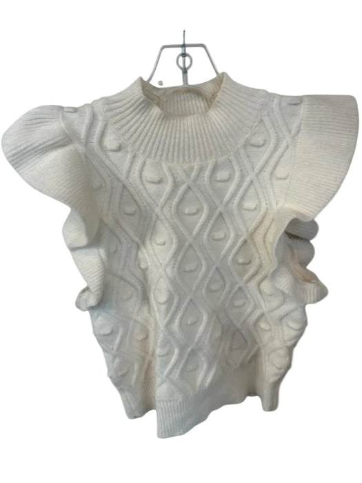Lelis Size S Ivory Rayon Knit Flutter Sleeve Mock Neck Top Ivory / S
