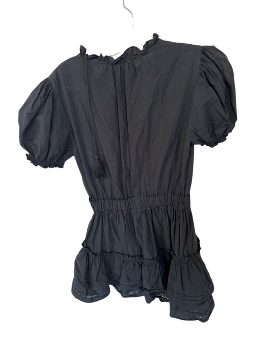 Mable Size S Black Rayon Balloon Sleeve Tiered Tassels Mini Dress Black / S