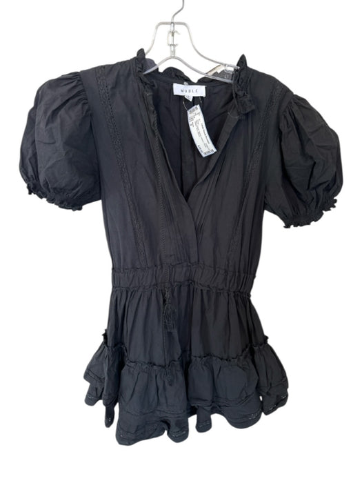 Mable Size S Black Rayon Balloon Sleeve Tiered Tassels Mini Dress Black / S