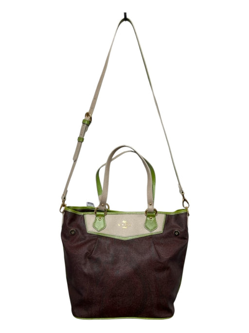 Etro Saffiano Leather Color Block Paisley Print Detachable Strap Zip Close Bag