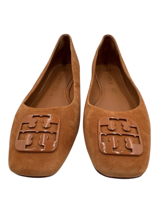 Tory Burch Shoe Size 8 Tan Brown Suede leather Square Toe Logo Flats Tan Brown / 8