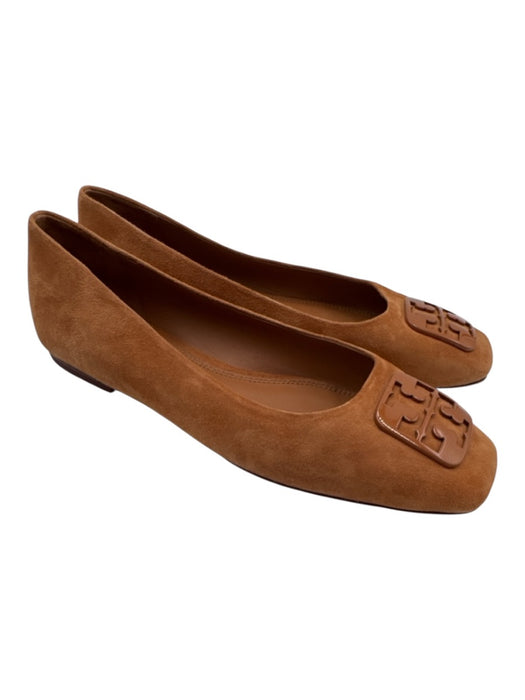 Tory Burch Shoe Size 8 Tan Brown Suede leather Square Toe Logo Flats Tan Brown / 8