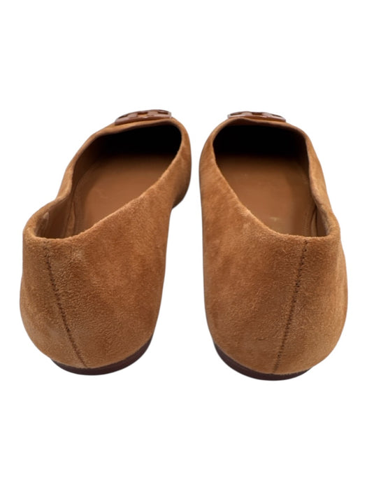 Tory Burch Shoe Size 8 Tan Brown Suede leather Square Toe Logo Flats Tan Brown / 8