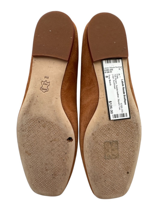 Tory Burch Shoe Size 8 Tan Brown Suede leather Square Toe Logo Flats Tan Brown / 8