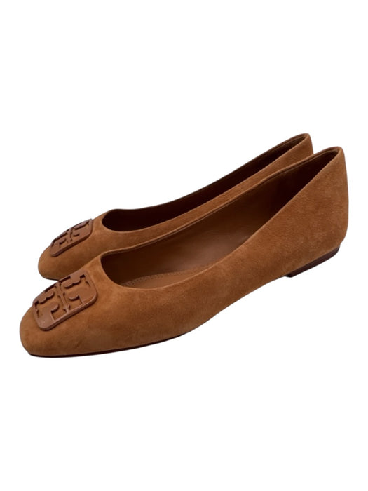 Tory Burch Shoe Size 8 Tan Brown Suede leather Square Toe Logo Flats Tan Brown / 8